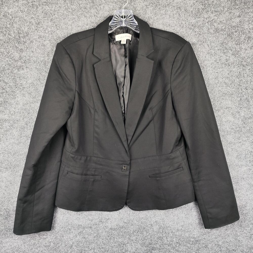 Calvin Klein Blazer Womens 12 Black One Button Lined Suit Jacket Career Work
